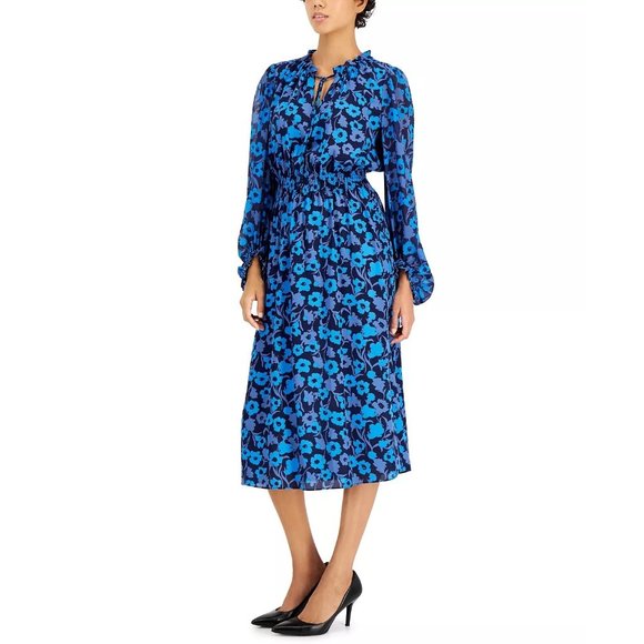 ANNE KLEIN Printed Chiffon Smocked Midi Dress - Medium - Picture 4 of 4